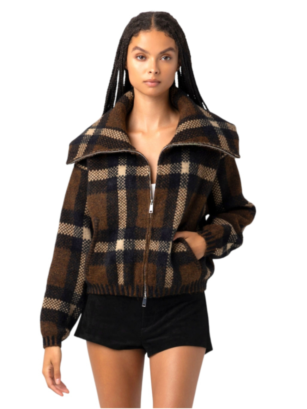 BlankNYC NWT Prep Academy Plaid Full Zip Sweater Jacket Small - Picture 3 of 15